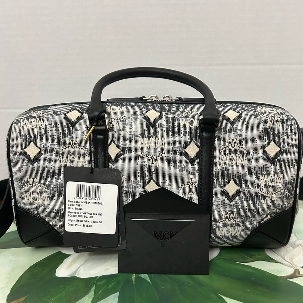 MCM Black and Gray Small Boston Bag